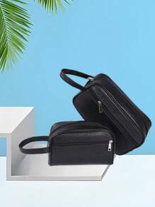 1 pieza, patrón de guijarros, monocromo, bolsa de hombre, negra, de negocios, de PVC, bolsa de aseo, impermeable, bolsa de baño, bolsa de almacenamiento de artículos de viaje Dinero viejo