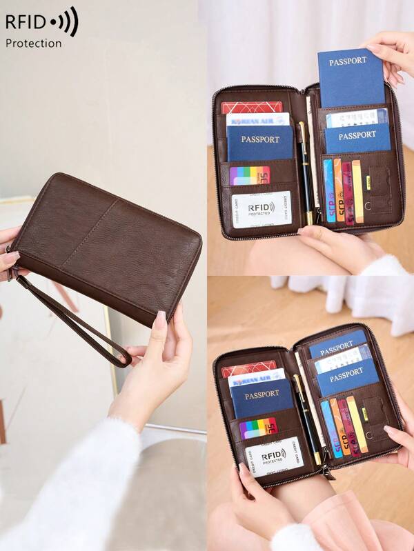 New RFID Anti Magnetic Wallet Zipper Passport Bag Certificate Bag Ticket Storage Bag Multi Functional Passport Wallet Large Capacity Wallet Fashion Travel Bag Airplane Travel Bag For Overseas Travel