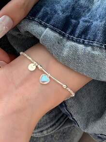 Sterling Silver Color Moonstone Love Circle Bracelet For Women's Slender Simple Niche Versatile High-End Hand Jewelry Broken Silver Bracelet