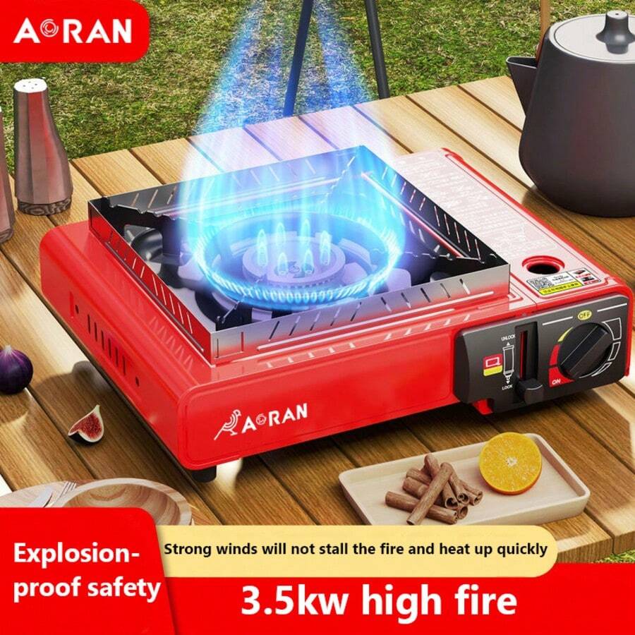 Aoran Portable Camping And Barbecue Stove, Korean Kitchen Camping Butane Burner Stove, With Safety Lock And Piezoelectric Ignition Device, Outdoor Camping Stove, With Overvoltage Protection Function, Suitable For Hiking, Red - Đỏ - Xem 1