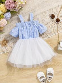 Summer Baby Girl Elegant Striped Sleeveless Chiffon Vacation Dress