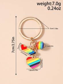 1pc Creative Tassel Turquoise Ball Heart Rainbow Keychain, Everyday Accessory Car Accessories Bag Charm Backpack For School - Multicolor - View 3