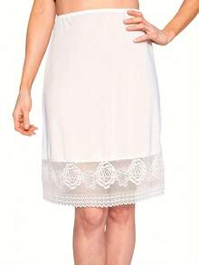 Womens Fashion Lace Stitching Skirt Summer Solid Color High-Waist Mid-Length Loose Skirt