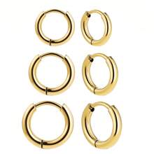 6 Peças/Conjunto Brincos de Argola em Formato de Círculo em Aço Inoxidável, Brincos Minimalistas de Moda em Tom Dourado/Prateado para Homens e Mulheres, Estilo Boêmio, Adequado para Uso Diário