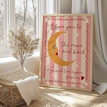 月亮图案儿童房墙饰，粉色波西米亚风海报，充满童趣的儿童房装饰，可打印励志语录艺术画，适合女孩卧室，婴儿礼物，蒙特梭利风格墙饰，无框 - 彩色 - 查看 2