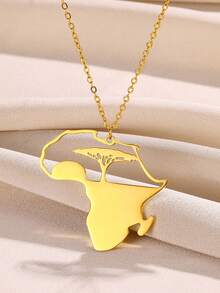 1 件非洲地图项链女士金色不锈钢地图吊坠项链派对美观防水珠宝礼物