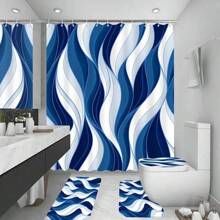 1/3/4 Stück blaues & marineblau gestreiftes Duschvorhang Set, graues & weißes Duschvorhang Set, modernes abstraktes Duschvorhang Set, Badematte, U-förmige Badematte und Toilettendeckel, Heimdekoration Duschvorhang mit 12 Haken, geeignet für Bad & Raumdekoration, ideales Feriengeschenk Badezimmer Accessoires für den Schulstart