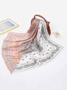 1 pieza Pañuelo cuadrado con estampado de cachemira para mujer, accesorio de moda adecuado para uso diario como diadema, corbata, pañuelo para el cuello con aspecto de seda