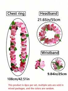 1-10pcs/1Set Hawaiian Luau Party Pack - Tropical Leis, Necklaces, Headbands & Wristbands Set For Beach-Themed Birthdays, Weddings & Vacations , Beach Vacation Hair Decor, Wedding Festival Essential - Polyester, No Batteries Required(4pcs/Set,Embody Chest Ring,Headband,Wristband*2) - Multicolor - View 3