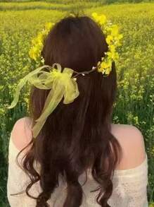 1 buc bentiță florală Halo pentru primăvară și vară, accesoriu de păr cu coroană Halo pentru mirese, petreceri, nunți, fotografii pe plajă, festivaluri, Ziua Recunoștinței, zile de naștere, festivaluri, cadou ideal, coroane, diademă, ghirlandă de păr, viță de vie, accesoriu de păr, cercel de păr, lucruri școlare, toamnă