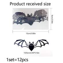 12Pcs Halloween Bat Wall Stickers – 3D Black Removable Vinyl Decals For Windows, Pumpkins, Candles, Party Decorations, Haunted House Wall Decor Home Decor Halloween Decor Fall Decor Room Decor