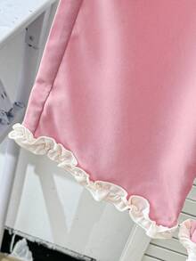 2pcs/Set Girls Solid Color Round Neck Bowknot Fashionable Top And Loose Fit Pants, Cute Casual Outfit - Pink - View 6