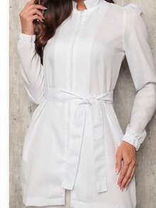 Women's White Long Sleeve Lab Coat With Priest Collar And Zipper Marcela - White - View 9
