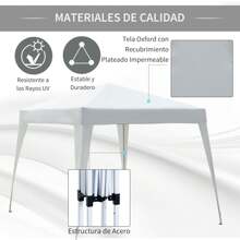 Outsunny Outsunny Carpa Plegable 2.4x2.4m Cenador de Jardín Impermeable Diseño Pop Up de Acero y Cubierta de Tela Oxford Gazebo para Exterior