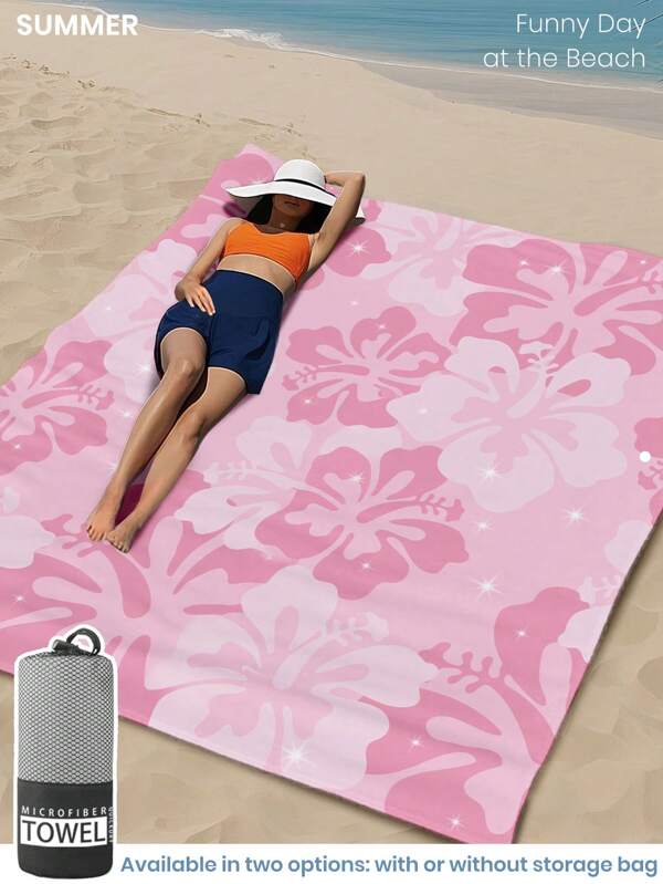 1pc Printed Beach Towel, Flower Pattern, Swim Towel, Bath Towel, Fashion Style Beach Towel, Super Absorbent Bath Towel For Bathroom, Swimming, Fitness, Yoga, Soft And Comfortable Microfiber Towel, Lightweight And Portable, Wind And Sun Protection, Sandproof For Summer Travel, Vacation Holiday Bathroom Decor, Recommend Regular Sizes And Larger Sizes, (35*75cm Small Size Towel,150cm Or Above Recommended)