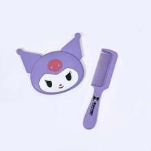 Sanrio 1 Stück süßes Mädchen Design Make-up Spiegel - 2-in-1 tragbarer Kamm und Spiegel, süßer Cartoon-Stil geeignet für alle Haartypen, ideal für Reisen und täglichen Gebrauch, perfektes Geschenk für Freundin und Mama