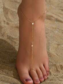 1 peça de anel de dedo do pé com strass de design moderno e novo e tornozeleira com corrente para os pés, joia de praia personalizada para os pés
