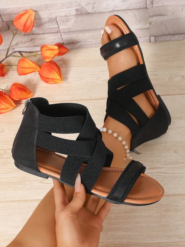 Sandalias romanas para mujer, sandalias planas para la playa y el uso diario, sandalias romanas para festivales, sandalias romanas cómodas de suela suave y con cremallera en la parte posterior