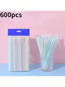 100pcs Delicately Packed Straws, Drinking Soybean Milk Milk Tea Color Straws Can Be Bent Pp Flat Mouth,School Supplies - Multicolor - View 13