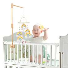 Soporte de campana de cama cuadrado de madera, accesorio de cuna para bebé, estante colgante multifuncional para juguetes de bebé, base giratoria de fácil instalación para atraer la atención del bebé