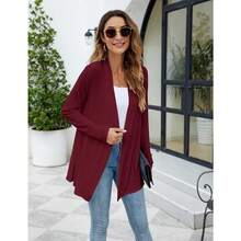Newchoice Womens Casual Lightweight Long Sleeve Cardigan Soft Drape Open Front Fall Dusters (S-3XL) - Anggur Merah - View 7