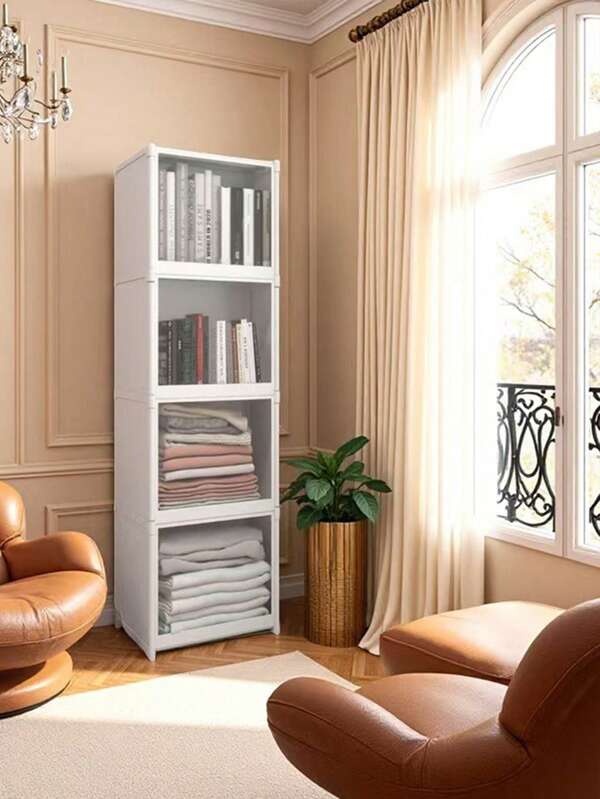 1PC Floor-Standing Clothes Cabinet, Simple Household Bookcase, Desktop Storage Rack, Children's Book Shelf, Multi-Layer Storage Cabinet, Freely Combinable Bookshelf
