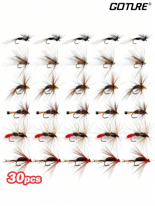 GOTURE 30 pezzi Kit Mosche da Pesca a Mosca Goture, Mosche Secche, Mosche Bagnate, Streamer, Ninfe, Assortimento di Mosche da Pesca a Mosca per Persico, Trota, Salmone