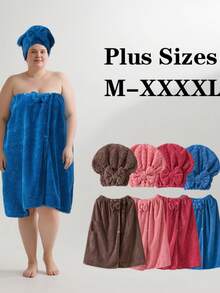 2pcs/Set, Size 80*210 Cm/80*160 Cm, 350 Gsm, Extra Large Bath Robe + Adjustable Princess Bath Cap, Suitable For M-XXXXL, Thick Bath Robe For Home, Travel, Sauna, Spa, Size 32.31*84.65 In/32.31*64.96 In. Essential For Back To School Season - Multicolor - View 2
