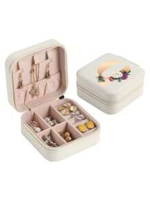 1pc Mini Floral Alphabet Jewelry Storage Box, A-Z Gold Letters, Portable Zipper Travel Jewelry Storage Box, Gift Box For Women, Multi-Function Jewelry Display Stand For Rings, Pendants, Earrings, Necklaces, Etc. - Suitable For Women, Mother, Girlfriend, Valentine's Day Gift Box.