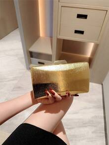 1pc Asymmetrical Shaped Luxury Evening Bag, Romantic Wedding Clutch, Formal Party Handbag With Chain Strap, Bridal Purse For Spring/Summer Formal Gowns - Gold - View 6