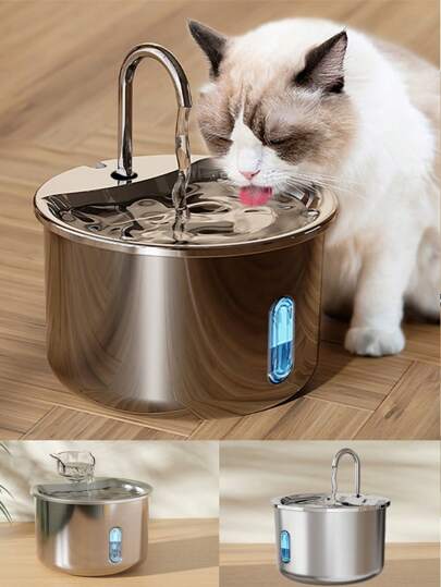 1pc Stainless Steel Pet Water Fountain, USB Powered Automatic Cat & Dog Drinking Dispenser With Splash-Proof Basin, Quiet Operation For Increased Water Intake - No Battery Required, Indoor Pet Accessory|Sleek Pet Fountain|Durable Pet Item,