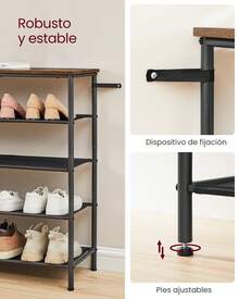 VASAGLE Zapatero, Organizador de Almacenamiento de Zapatos de 5 Niveles para Entrada y clóset, Capacidad para 20-24 Pares de Zapatos, 4 estantes de Tela, Marco de Acero, Industrial, café rústico y - Café integral - Ver 4