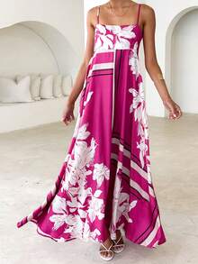 Women Y2K Maxi Dress Smocked Spaghetti Strap Sleeveless Long Flowy Dress Boho Backless Aline Long Dress Summer Casual Beach Sun Dress - Màu Hồng Tươi - Xem 3