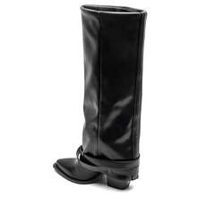 Women's Plain Pointed Toe Zipper Fashion Mid-Calf Boots With Buckle - Black - View 5