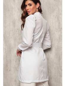 Women's White Long Sleeve Lab Coat With Priest Collar And Zipper Marcela - White - View 11