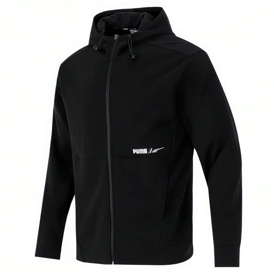 Puma 男士宽松连帽跑步运动夹克 - 黑色 - 查看 1