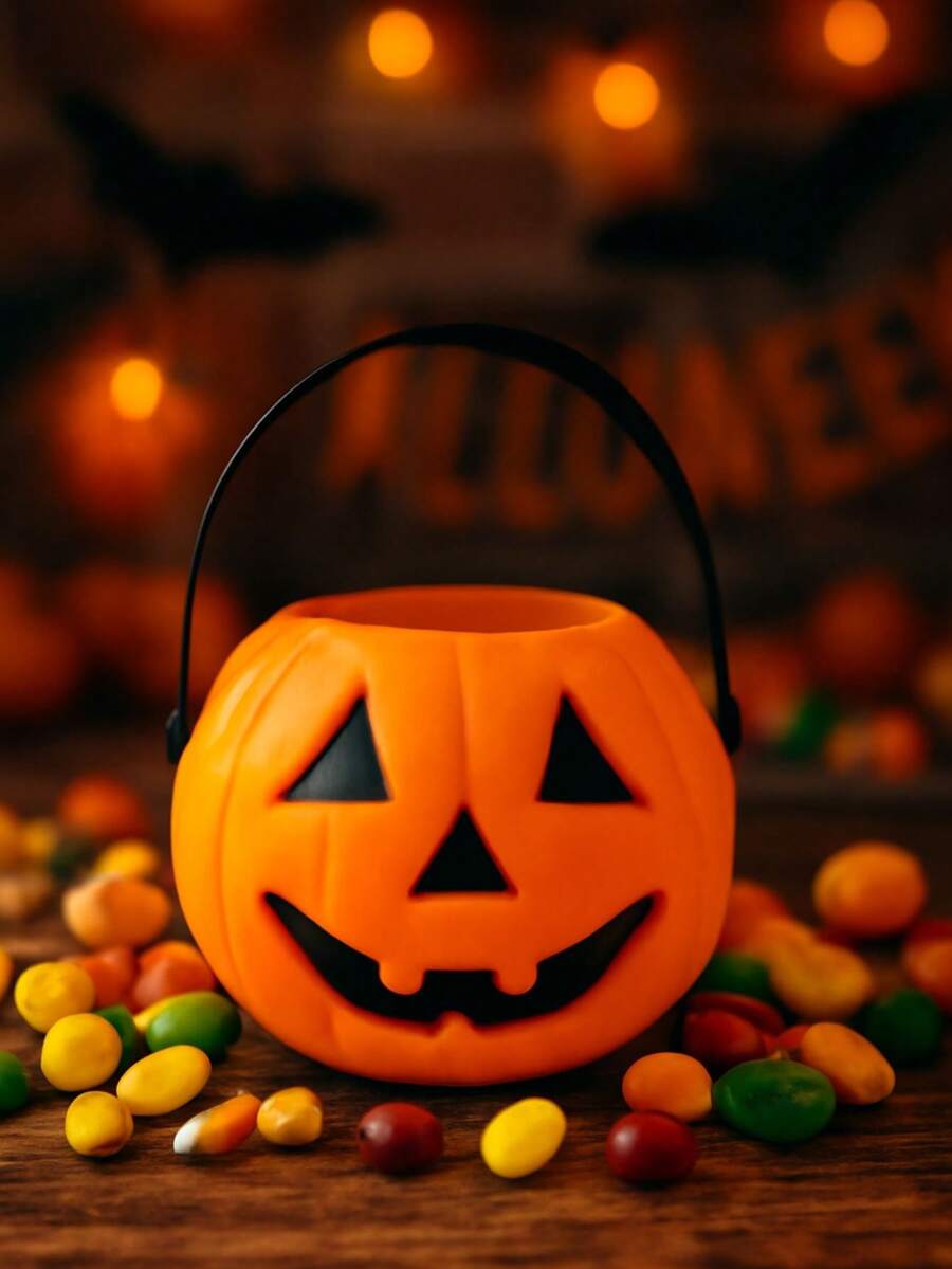 Balde Abobora Halloween Cesta para Doces Decoração Halloween Dia das Bruxas Lembrancinha