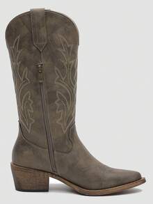 GLOBALWIN Women's Mid Calf Western Cowboy Boots Cowgirl Boots For Women With Floral Embroidery Side Zipper Chunky Heel Fall Boots Halloween Season - 棕色 - 查看 6