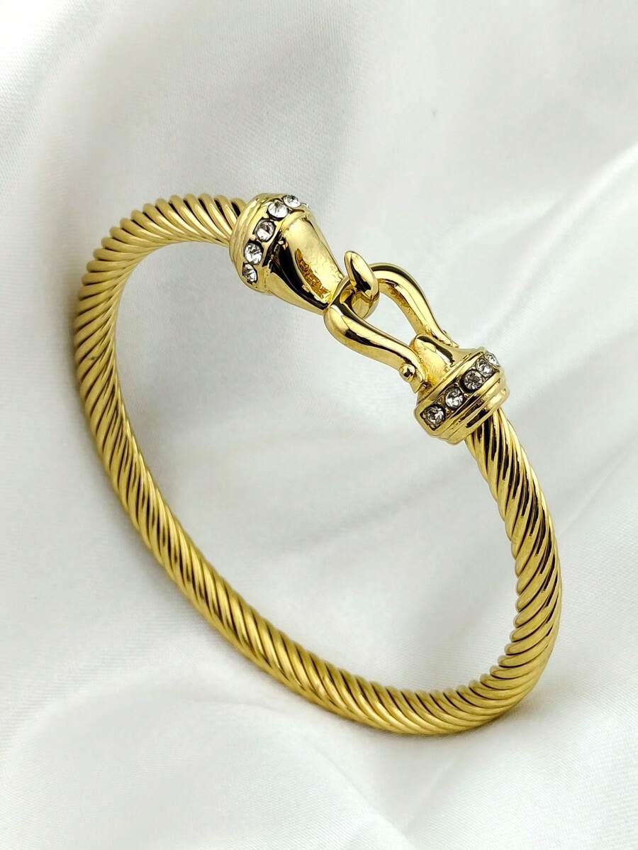 1 pulseira elegante com cabo de diamante, pulseira de corda torcida de aço inoxidável com fecho, joias femininas