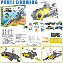 Submarine Toy, Ocean Animals Toys Deep Sea Creatures Toy With Truck Toys Military Cars, Gifts For 3 Plus Year Old Girls And Boys, Vehicle Toys Set For Kids - Grey - View 7