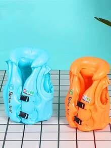 1 件充气游泳背心 - 可调节夹克，适合游泳训练、水上生存和学校活动，蓝色，浮力舒适贴身，配有可调节肩带