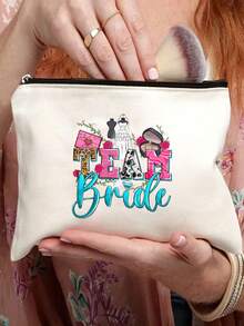 趣味图案印花化妆包，情人节惊喜礼物，旅行小物件包，轻便化妆品收纳包，旅行化妆包，字母拉链收纳包，拉链手提包，时尚实用的化妆包，字母印花化妆包礼物，送给妈妈的化妆包，情人节节日礼物，趣味字母印花女士礼物，女士化妆包，可爱生日圣诞友谊礼物，送给挚友的礼物，新娘纪念品 - 彩色 - 查看 2