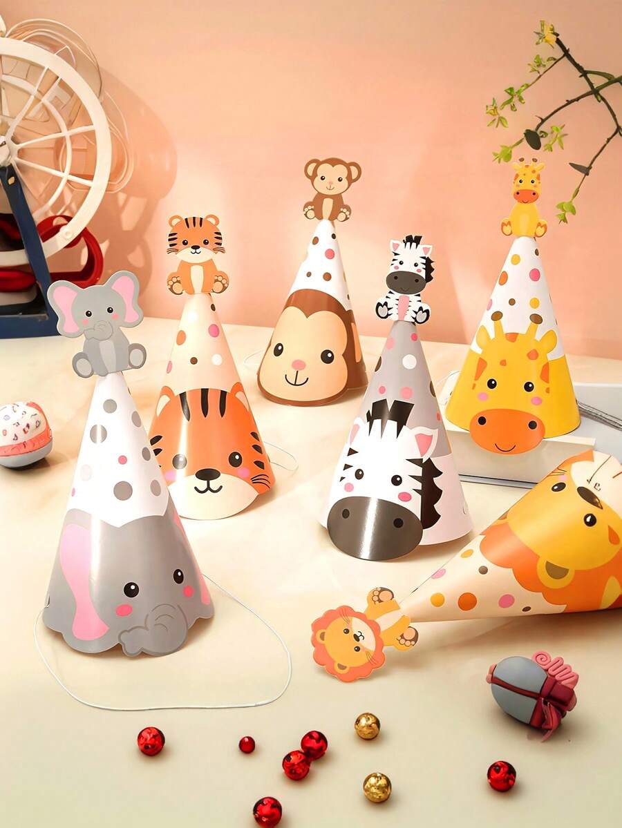 12 Forest Animals, Jungle Party Decorations, Birthday Hats, Tigers, Elephants, Lions, Giraffes, Monkeys, Zebras, Photo Props, Headwear, Birthday Parties, Daily Parties