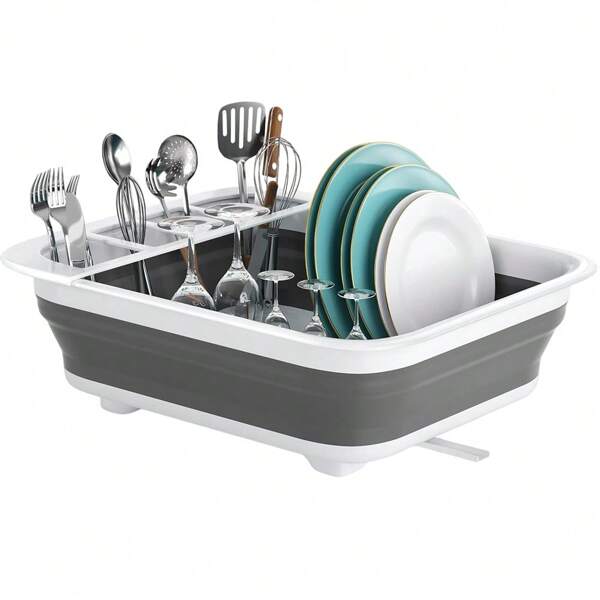 Un escurreplatos de cocina que ahorra espacio - Un escurridor de lavavajillas, escurridor de bols, estante para cubiertos y estantería de almacenamiento plegable para uso hotelero/comercial.