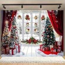 The Christmas Wonderland Snowman Background Paired With Red Curtains Is Perfect For Indoor Celebrations, Studio Photography, And Holiday Parties
