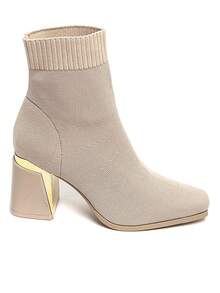 Women's Solid Color Pointed Toe Zipper Fashion Mid-Calf Boots With Buckle - Beige - View 3