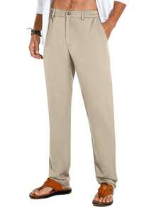 Sailwind Men's Summer Beach Linen Pants Casual Lightweight Elastic Waist Drawstring Loose Pants - Black - View 7