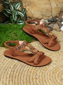 Women's Flat Plus Size Sandals, Summer Fashion Bohemian Beach Slip-On Comfortable Versatile Strap Sandals