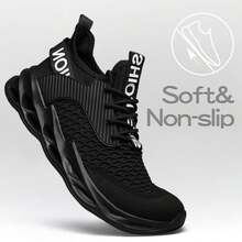 Men's Running Shoes Blade Non Slip Fashion Sneakers Breathable Mesh Soft Sole Casual Athletic Walking Shoes - 黑色 - 查看 3