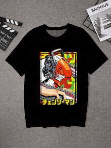 Playeras blanca de manga corta y negra de manga corta 100% algodón, con gráficos del personaje de anime, camiseta holgada de estilo casual, adecuada para chicos y parejas en verano, regalo de cumpleaños para chicos, regalo hecho a mano,La tela no tiene olor, camiseta estampada,playeras de hombre,viene bueno el estampado. - Negro (delantero) - Ver 3